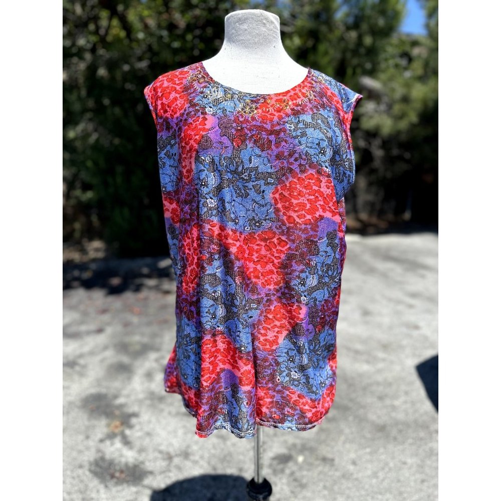 Emily Stacy Top Women Size 3 Extra Large Multicolor Floral Crew Neck Sleeveless